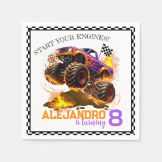 Serviette En Papier Monster Truck Birthday Fire Flames 