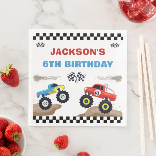 Serviette En Papier Monster Truck Racing fête d'anniversaire (En situation)