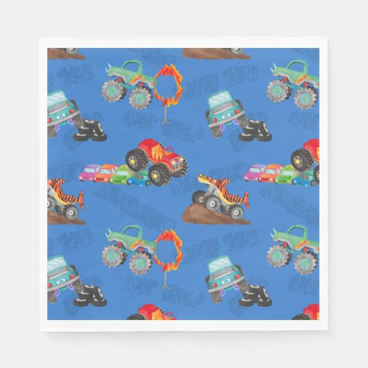 Serviette En Papier Monster Truck Stunts Aquarelle Motif bleu (Devant)