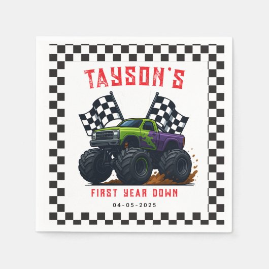 Serviette En Papier Monster Trucks 1ère fête d'anniversaire (Devant)