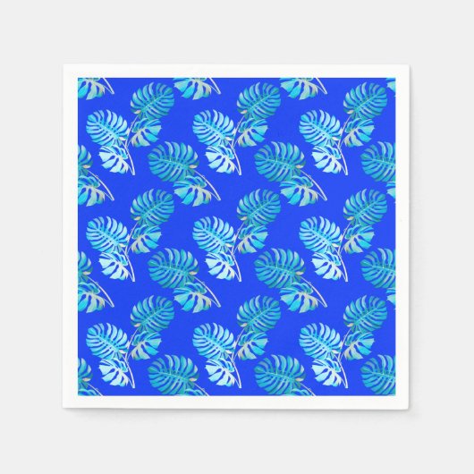 Serviette En Papier Monstera Breeze Bleu de Cobalt (Devant)
