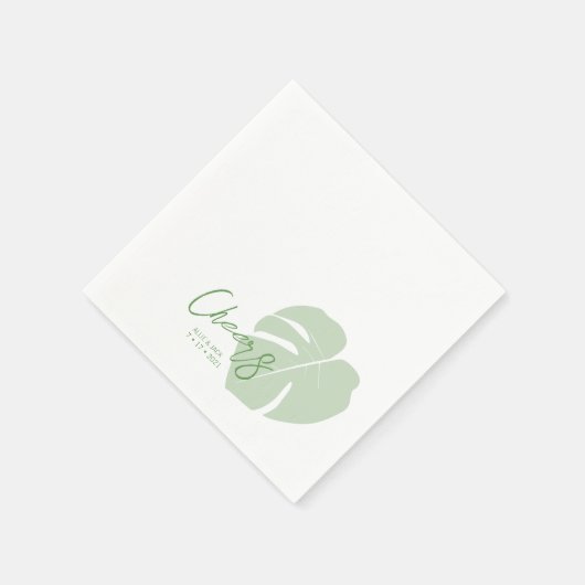 Serviette En Papier Monstera ・ Mariage tropical moderne ・ Feuilles ver (Coin)
