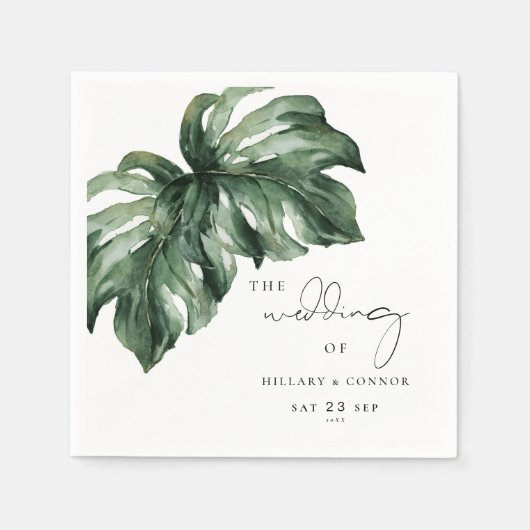 Serviette En Papier Monstera tropicale mariage élégant (Devant)