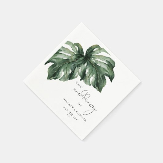 Serviette En Papier Monstera tropicale mariage élégant (Coin)