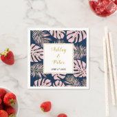Serviette En Papier Monstère tropicale rose, palmier feuille mariage d (En situation)