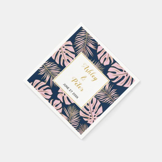 Serviette En Papier Monstère tropicale rose, palmier feuille mariage d (Coin)