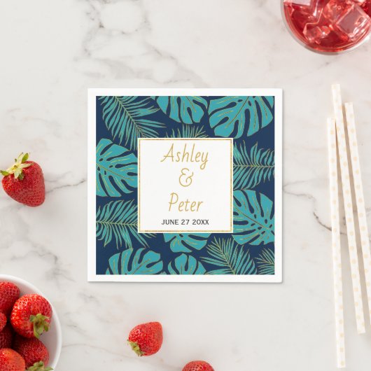 Serviette En Papier Monstère tropicale turquoise, palmier feuille mari (En situation)