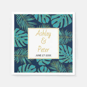 Serviette En Papier Monstère tropicale turquoise, palmier feuille mari