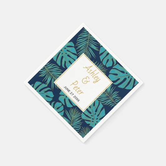 Serviette En Papier Monstère tropicale turquoise, palmier feuille mari (Coin)