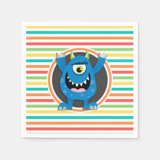 Serviette En Papier Monstre Bleu; Rayures Arc-En-Ciel Lumineuses