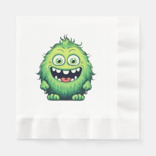Serviette En Papier Monstre de dessin animé vert mignon souriant