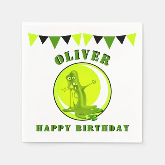Serviette En Papier Monstre déplaisant Nom de l'enfant Joyeux annivers (Devant)