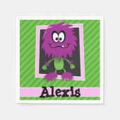 Serviette En Papier Monstre pourpre sur des bandes vertes (Devant)