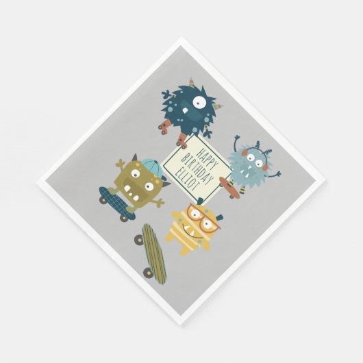 Serviette En Papier Monstres de skateboard personnalisés Anniversaire (Coin)
