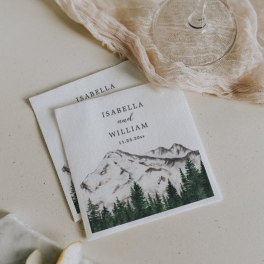 Serviette En Papier Montagnes Aquarelle Rustic Forest Mariage