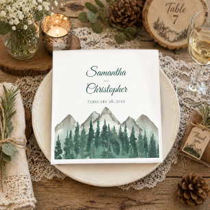 Serviette En Papier Montagnes Aquarelles Rustiques et Mariage aux Pins