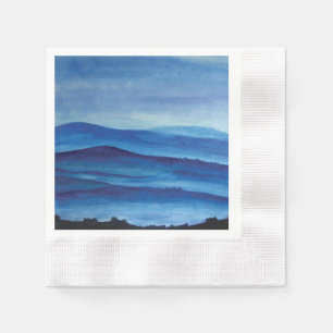 Serviette En Papier Montagnes bleues aquarelle paysage artistique