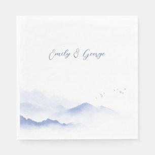 Serviette En Papier Montagnes bleues et oiseaux mariages serviettes