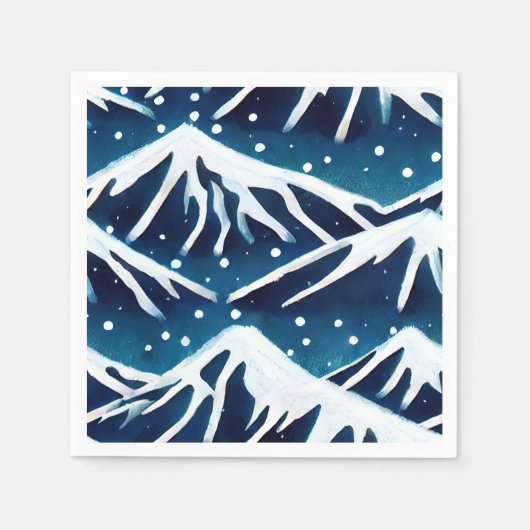 Serviette En Papier Montagnes Retro Snowy Blue (Devant)