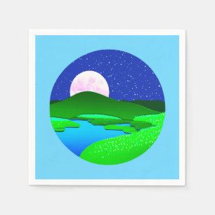 Serviette En Papier Montée de la Pleine lune sur les collines vertes
