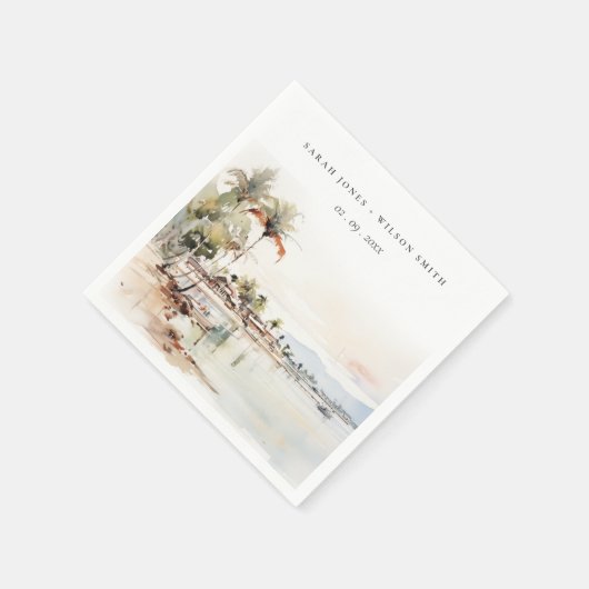 Serviette En Papier Montego Bay Jamaïque Mariage de paysage aquarelle (Coin)