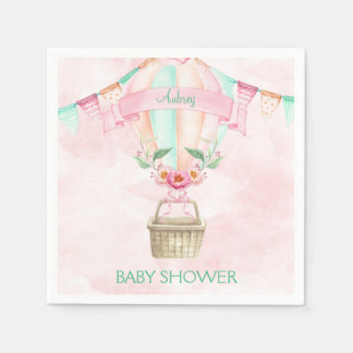 Serviette En Papier Montgolfière aquarelle rose menthe pêche
