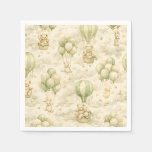 Serviette En Papier Montgolfière Ourson Vintage Motif Nuage