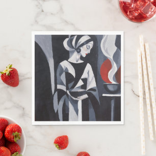 Serviette En Papier Montre portrait de femme Art Déco noir et blanc