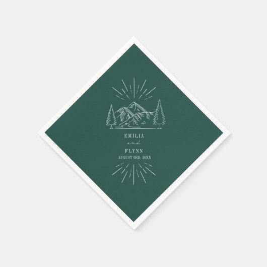 Serviette En Papier Monts Line Art Emerald Mariage Napkins (Coin)
