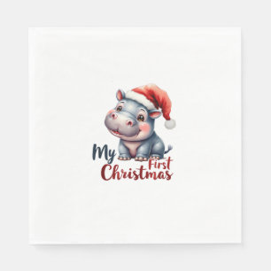 Serviette En Papier Moo Deng Baby Hippo Mon premier Noël mignonne Père