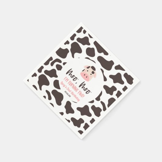 Serviette En Papier Moo Moo I'm Turin Two Cow 2nd Birthday Party (Coin)