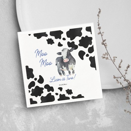 Serviette En Papier Moo moo vache noir et bleu jolie vache fête d'anni