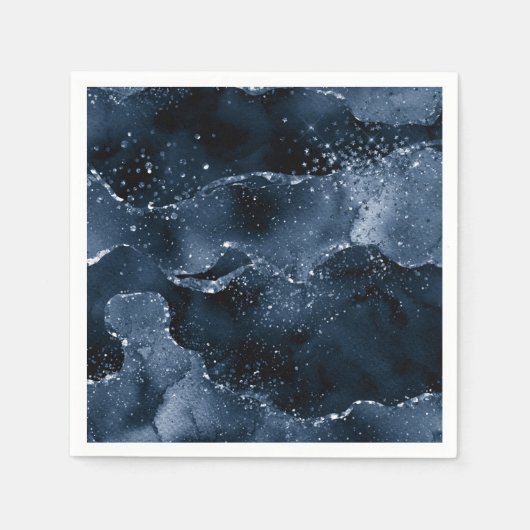 Serviette En Papier Moody Agate | Marine Denim Steel Blue Faux Parties (Devant)