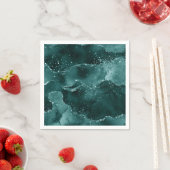 Serviette En Papier Moody Agate | Turquoise Vert Malachite Riche Joyau (En situation)