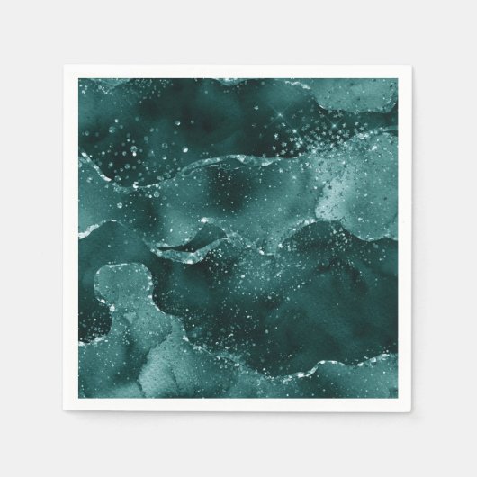 Serviette En Papier Moody Agate | Turquoise Vert Malachite Riche Joyau (Devant)