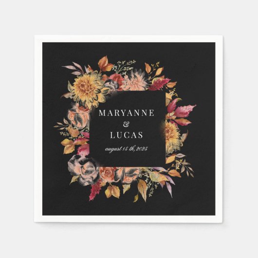 Serviette En Papier Moody Autumn Floral Monogramme (Devant)