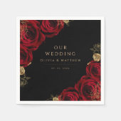 Serviette En Papier Moody Black Burgundy Roses Wedding  (Devant)