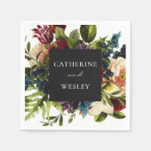 Serviette En Papier Moody Black Floral Bourgogne Mariage (Devant)