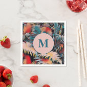 Serviette En Papier Moody Blue Fern Feuille Botanical Monogramme (En situation)