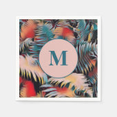 Serviette En Papier Moody Blue Fern Feuille Botanical Monogramme (Devant)
