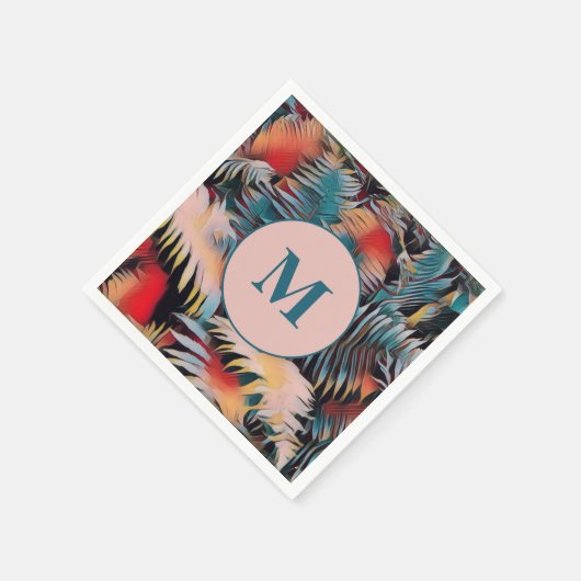 Serviette En Papier Moody Blue Fern Feuille Botanical Monogramme (Coin)