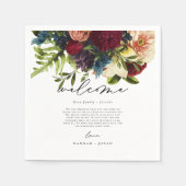 Serviette En Papier Moody Floral Bourgogne Mariage Bienvenue (Devant)