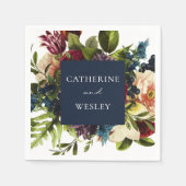 Serviette En Papier Moody Floral Navy & Burgundy Mariage (Devant)