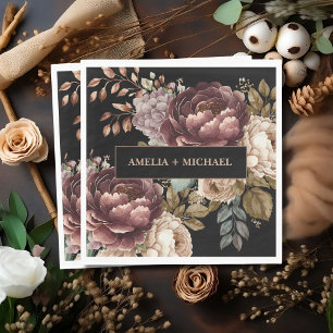 Serviette En Papier Moody foncé aquarelle florale automne mariage d'hi