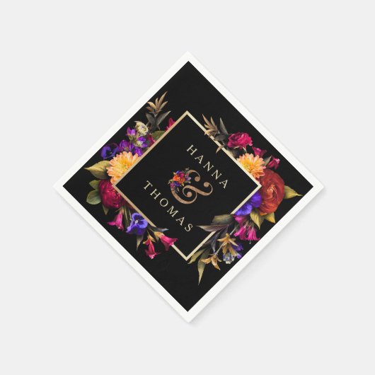 Serviette En Papier Moody foncé Automne Mariage Floral (Coin)