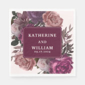 Serviette En Papier Moody foncé bordeaux et violet Mariage floral (Devant)