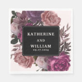 Serviette En Papier Moody foncé bordeaux marron floral noir mariage (Devant)