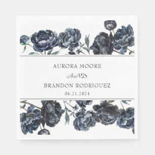 Serviette En Papier Moody foncé Gothique Bleu Floral Mariage