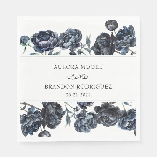Serviette En Papier Moody foncé Gothique Bleu Floral Mariage (Devant)