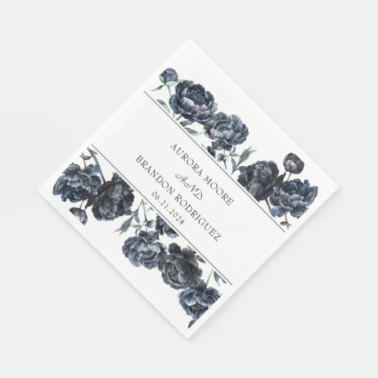 Serviette En Papier Moody foncé Gothique Bleu Floral Mariage (Coin)
